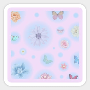 Transparent Bubbles, Butterfly, Flowers Sticker